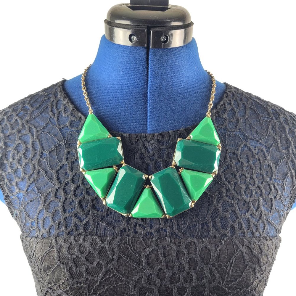 Chunky Green Geometric Cabochon Statement Necklace - image 2